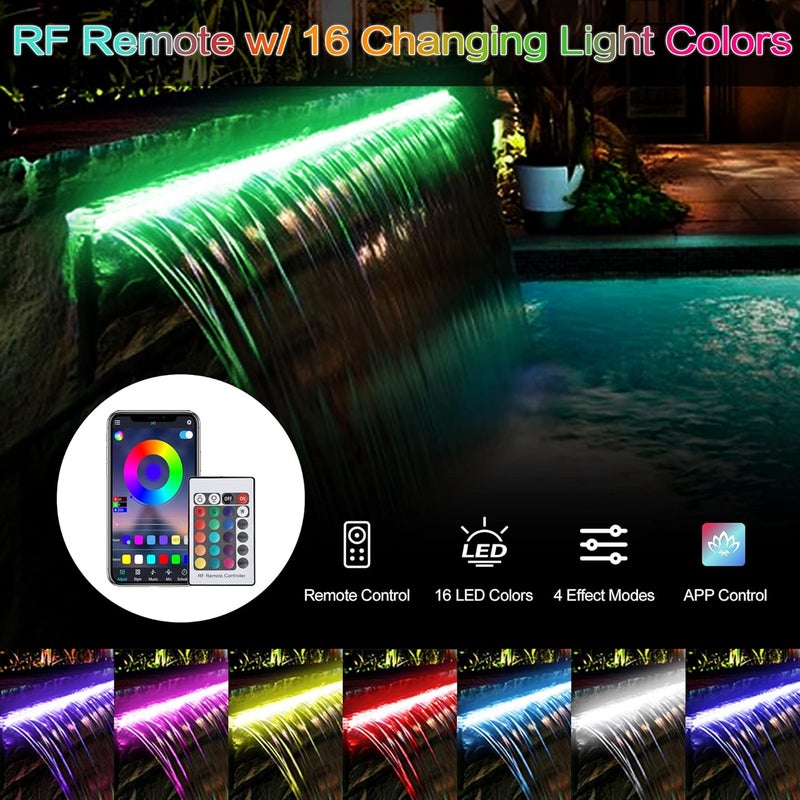 PONDO 24'' APP Control Waterfall Spillway with RGB LED Lights, Acrylic Pond Fountain Set for Outdoor Decorations, Patio Pool Kit on The Wall for Garden w/16 Color Changing, Easy Installation - Image 3